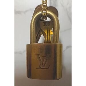 LOUIS VUITTON Lock & 2 Keys #308 with Gold Necklace - EUC